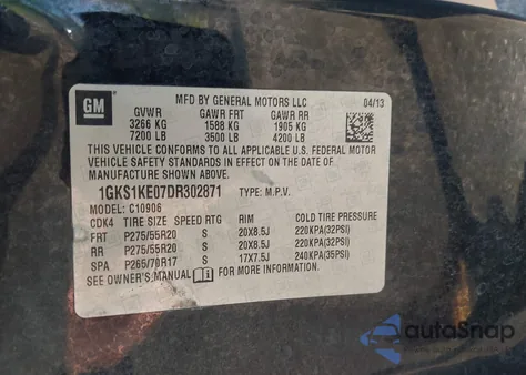 2013 GMC Yukon Xl Slt from USA, damaged, VIN 1GKS1KE07DR302871